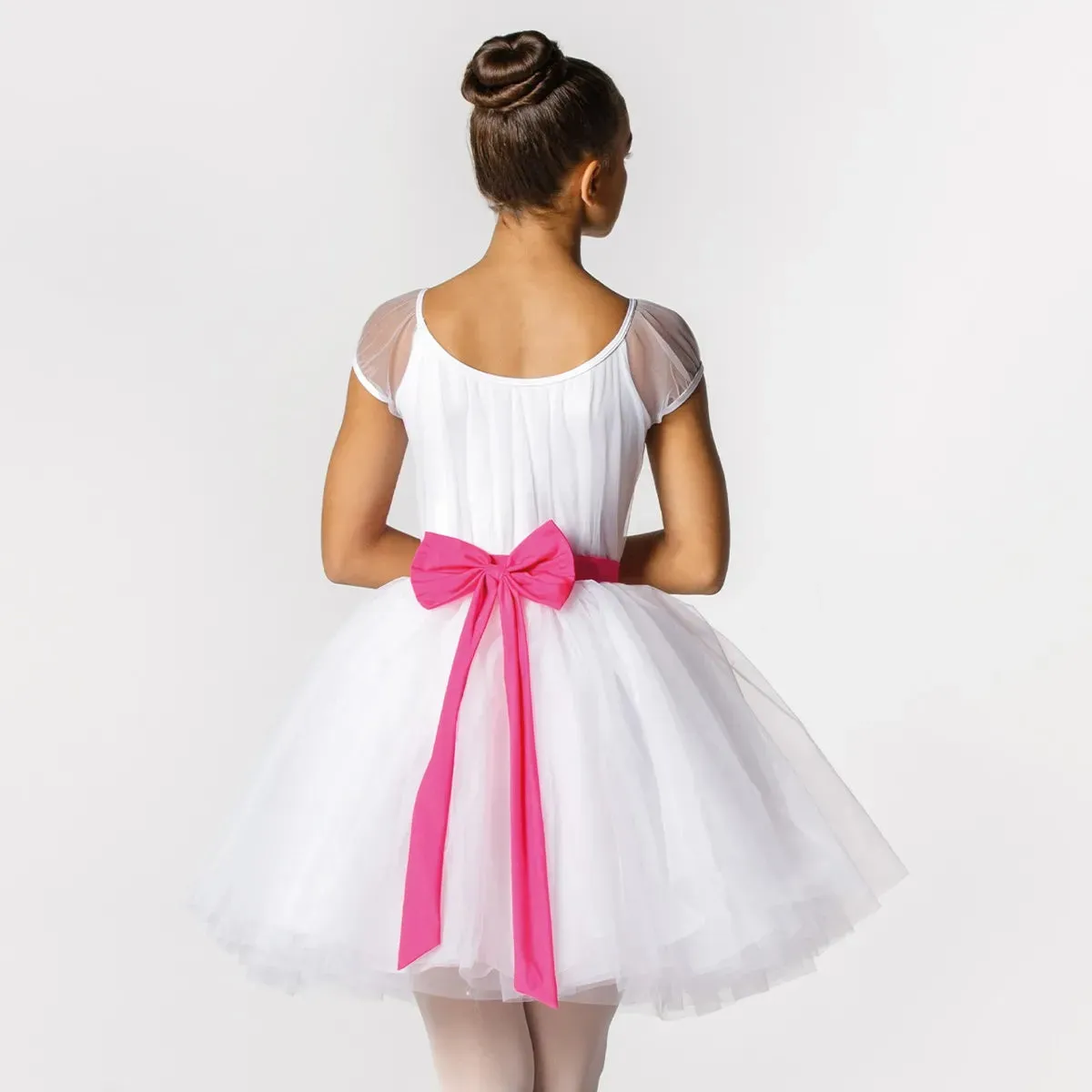 1st Position Scoop Neck Net Overlay Romantic Tutu with Contrasting Bow Trim