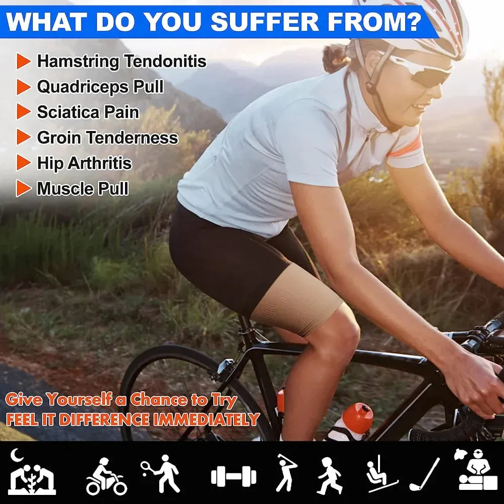 2 Pcs Thigh Compression Sleeves for Quad Groin Pain Relief and Injury Recovery