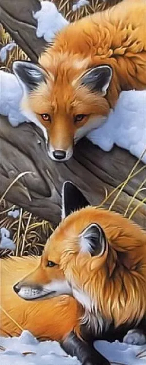 2 Red Foxes | Animal Diamond Painting Kit | Full Round Drill 5D Rhinestones | DIY Animal Portrait