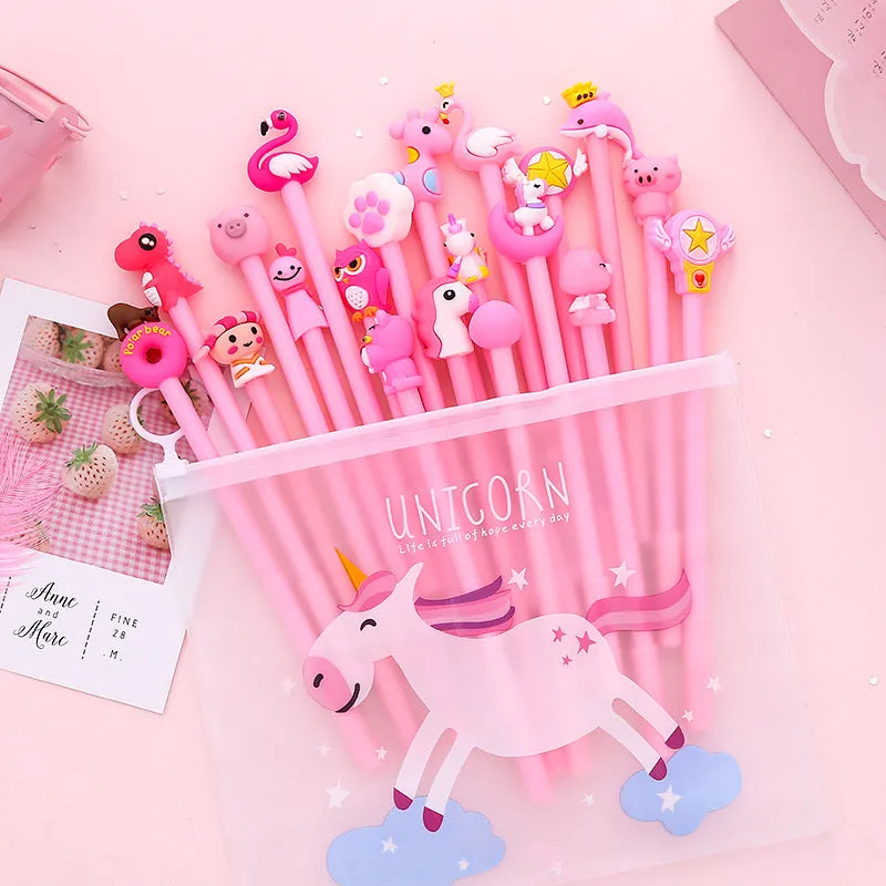 20-Piece Gel Pen Set with Pink Pen Bag