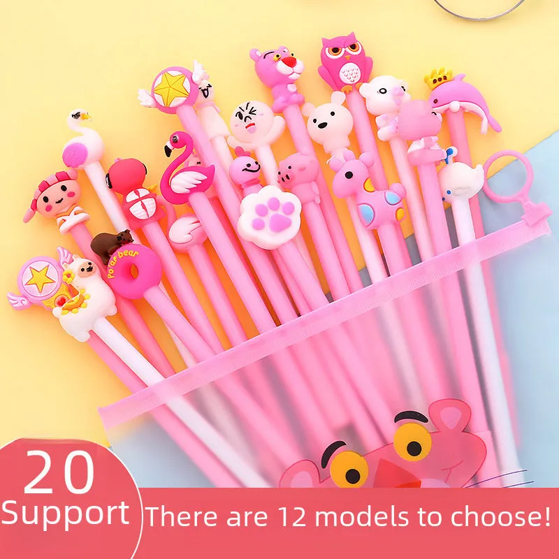 20-Piece Gel Pen Set with Pink Pen Bag