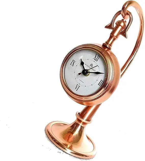 A M Brass Rounded Shape Table Top Desk Clock for Home, Office, Study