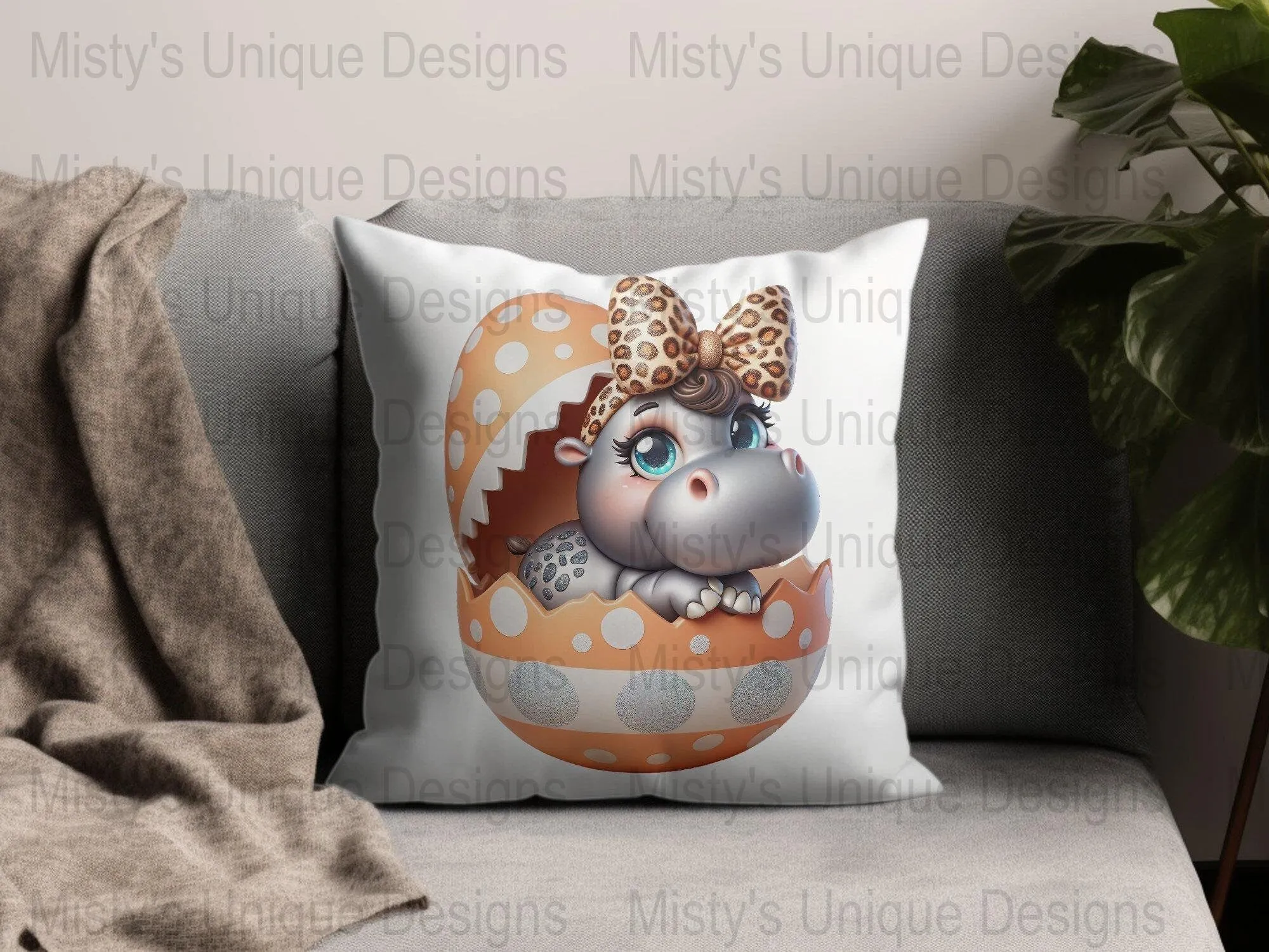 Adorable Baby Hippo Clipart, Cute Animal in Egg, Digital PNG, Nursery Decor, Kids Birthday Party, Scrapbooking Download, Girly Graphics