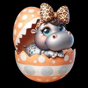 Adorable Baby Hippo Clipart, Cute Animal in Egg, Digital PNG, Nursery Decor, Kids Birthday Party, Scrapbooking Download, Girly Graphics