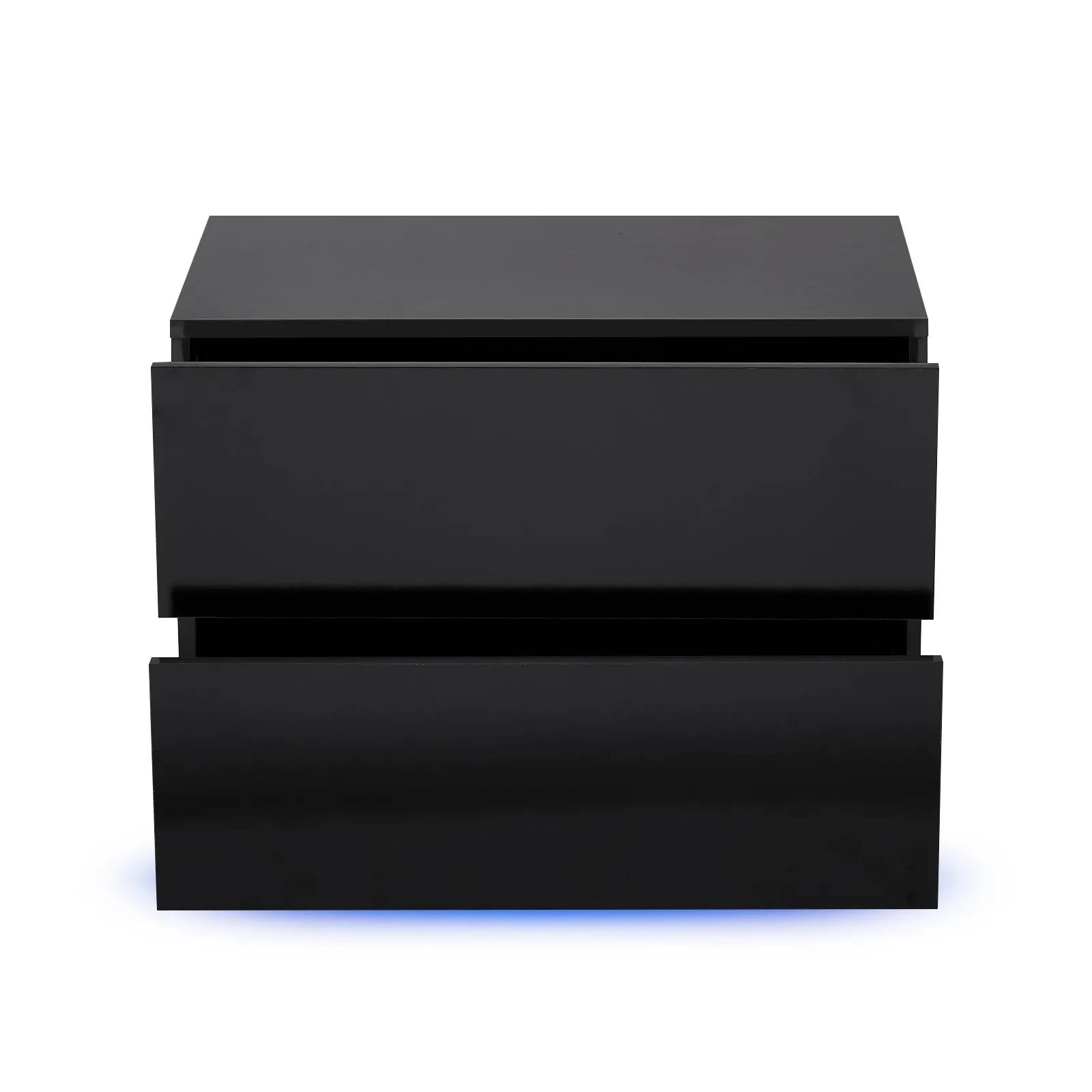 Bedside Table, LED Bedside Cabinet with 2 Drawers High Gloss with USB Light