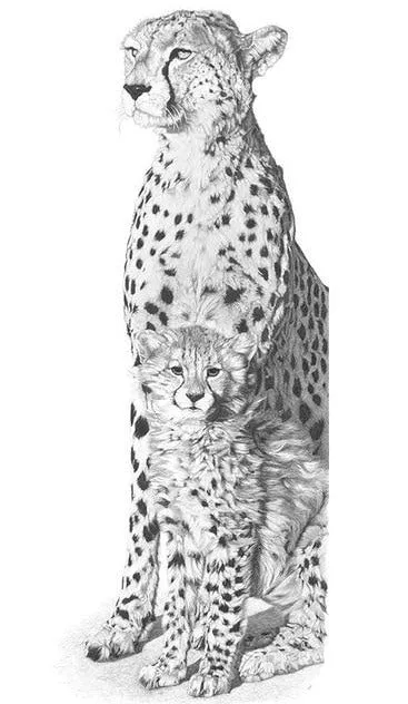 Black And White Animal Diamond Painting Kit | Full Round Drill 5D Rhinestones | DIY Animal Portrait | Cheetah And Cub