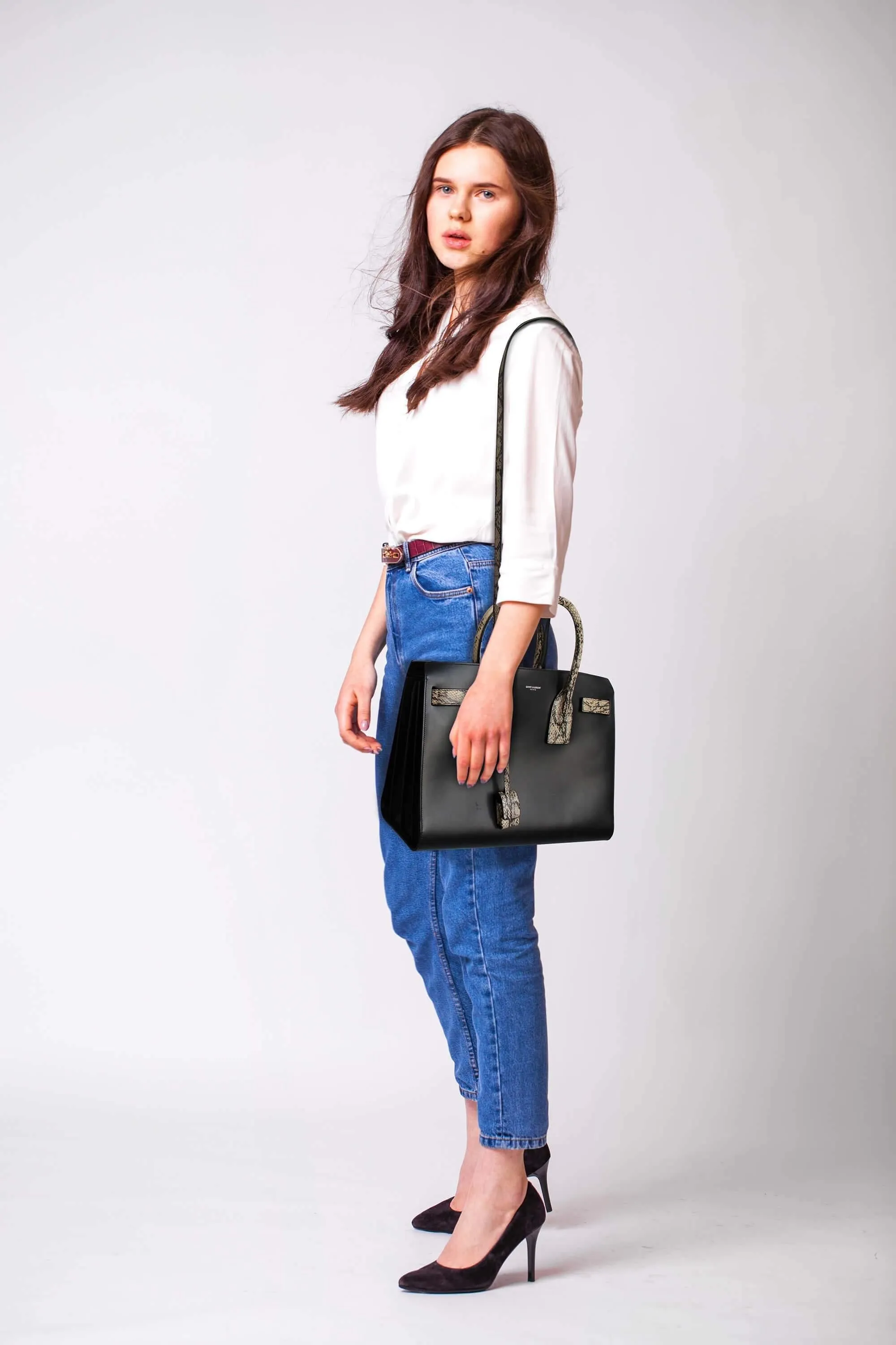 Classic Small Sac De Jour Python-trimmed Black