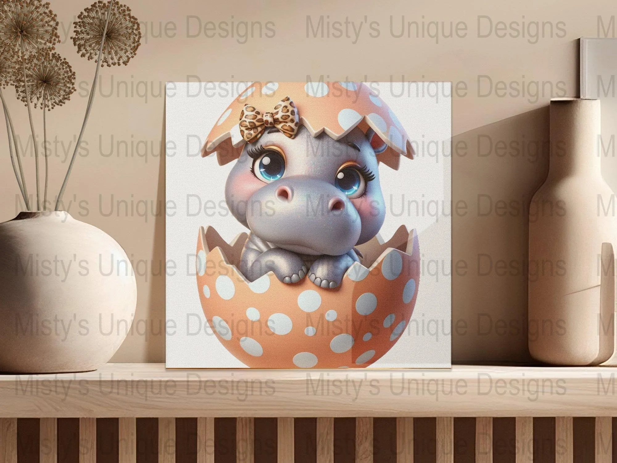 Cute Baby Hippo Clipart, Digital Download, Nursery Decor, Animal PNG, Cartoon Hippo Egg, Baby Shower Artwork, Girly Bow Pattern Design