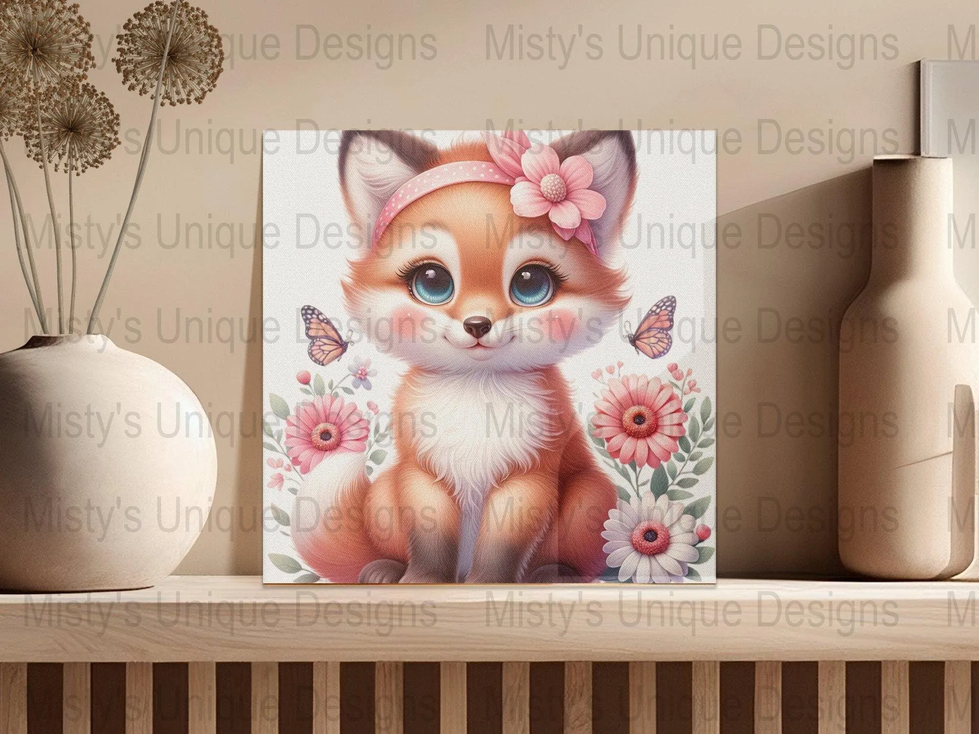 Cute Fox Clipart, Floral Woodland Animal PNG, Digital Download, Nursery Decor Art, Baby Shower Decoration, Girly Fox Illustration, Printable