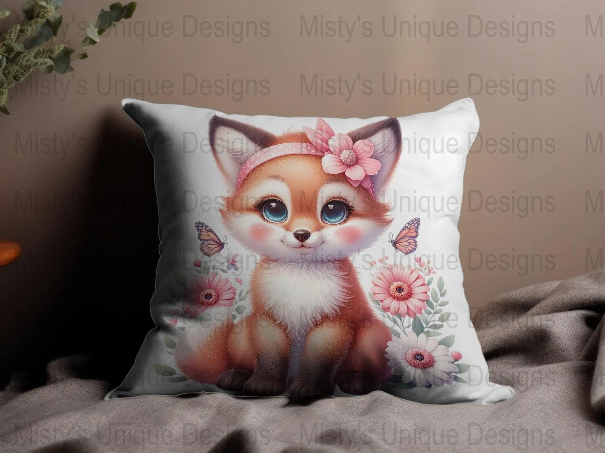 Cute Fox Clipart, Floral Woodland Animal PNG, Digital Download, Nursery Decor Art, Baby Shower Decoration, Girly Fox Illustration, Printable