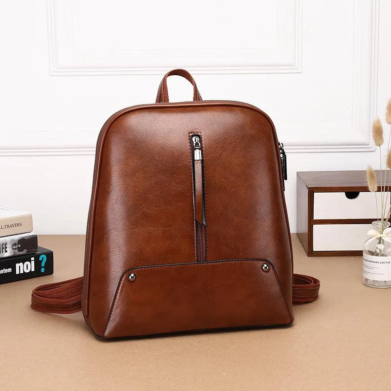 Fashion Oil Wax Leather Women's Backpack
