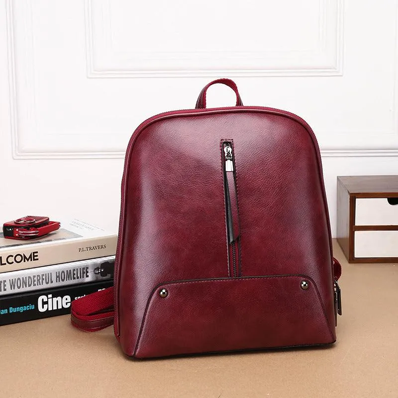 Fashion Oil Wax Leather Women's Backpack