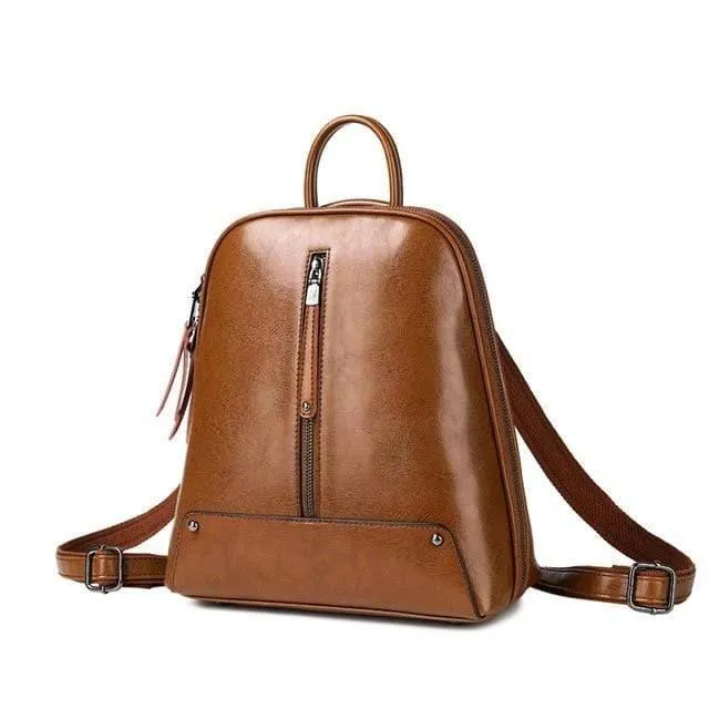 Fashion Oil Wax Leather Women's Backpack