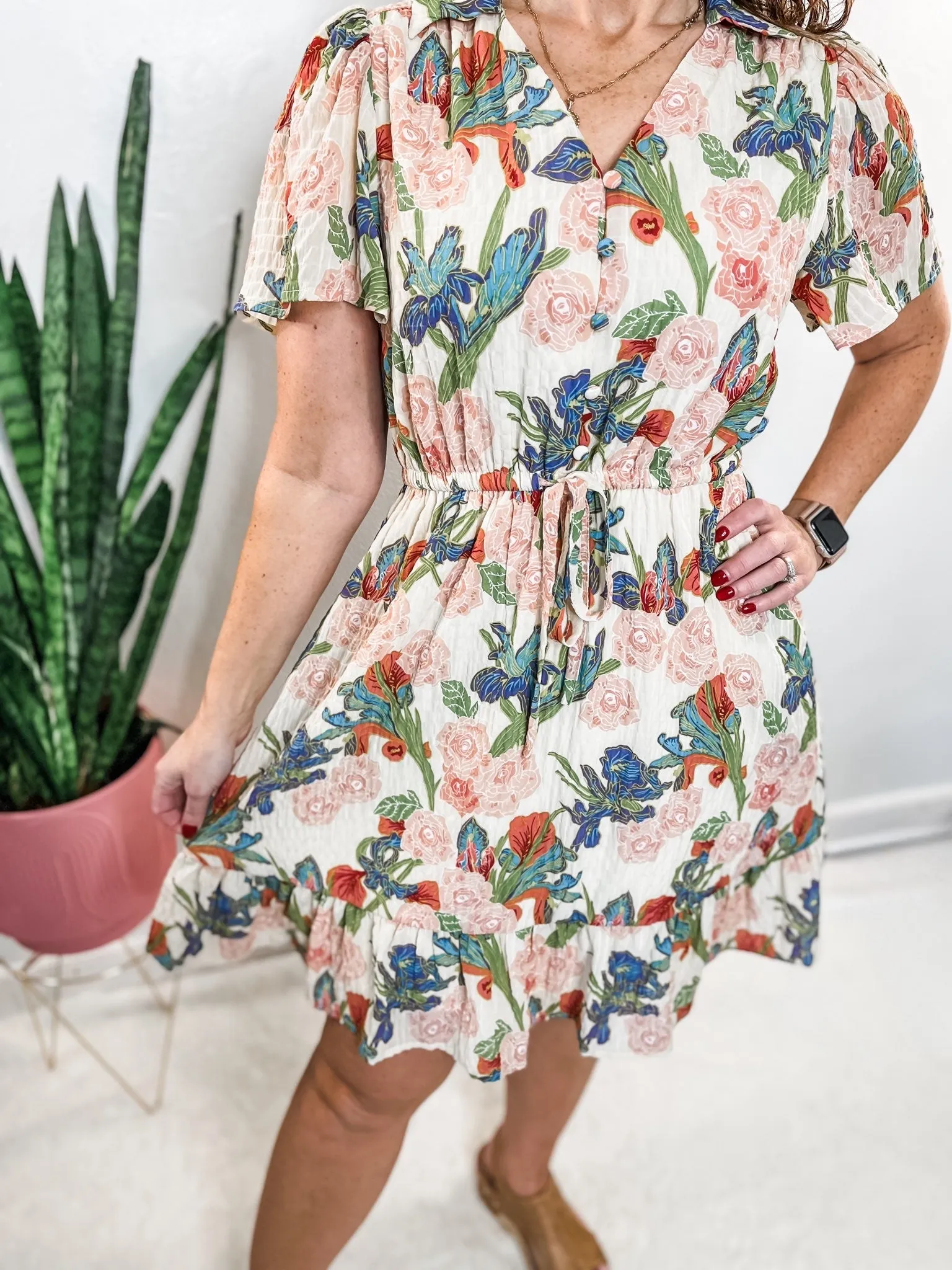 Floral Textured Shirt Dress