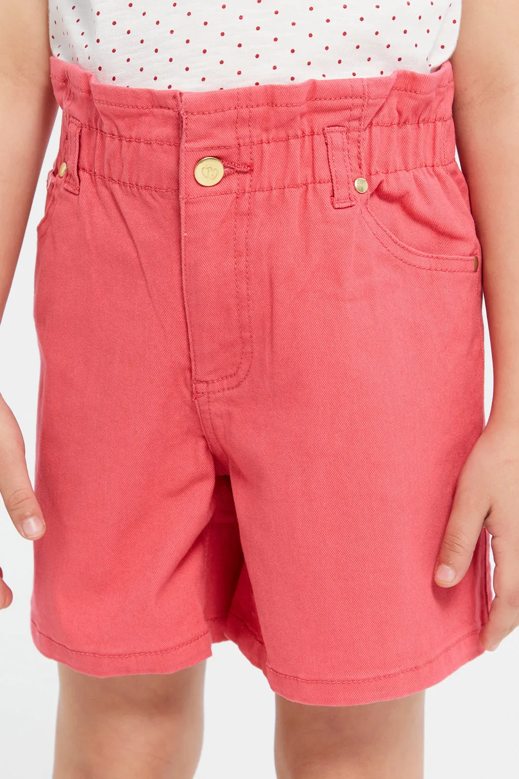 Girls Pink Paper Bag Twill Shorts
