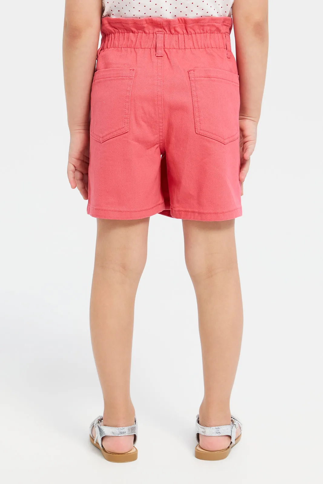 Girls Pink Paper Bag Twill Shorts
