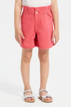 Girls Pink Paper Bag Twill Shorts
