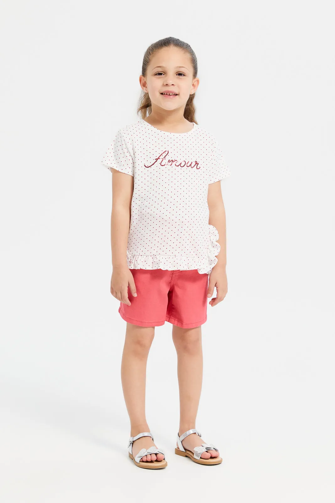 Girls Pink Paper Bag Twill Shorts