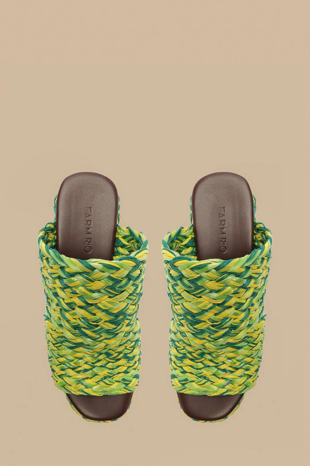 Green And Yellow Braided Raffia Platform Sandal