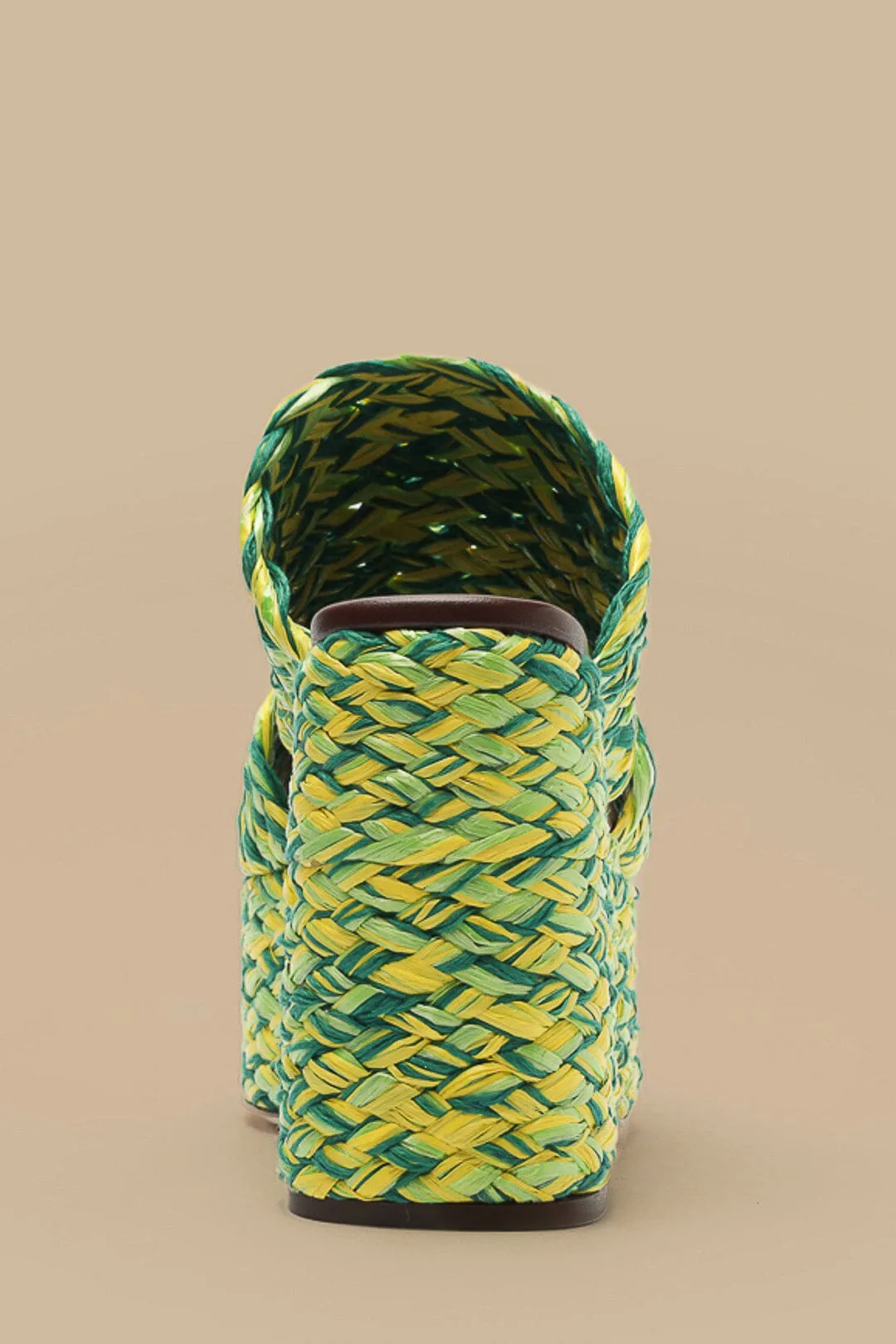 Green And Yellow Braided Raffia Platform Sandal
