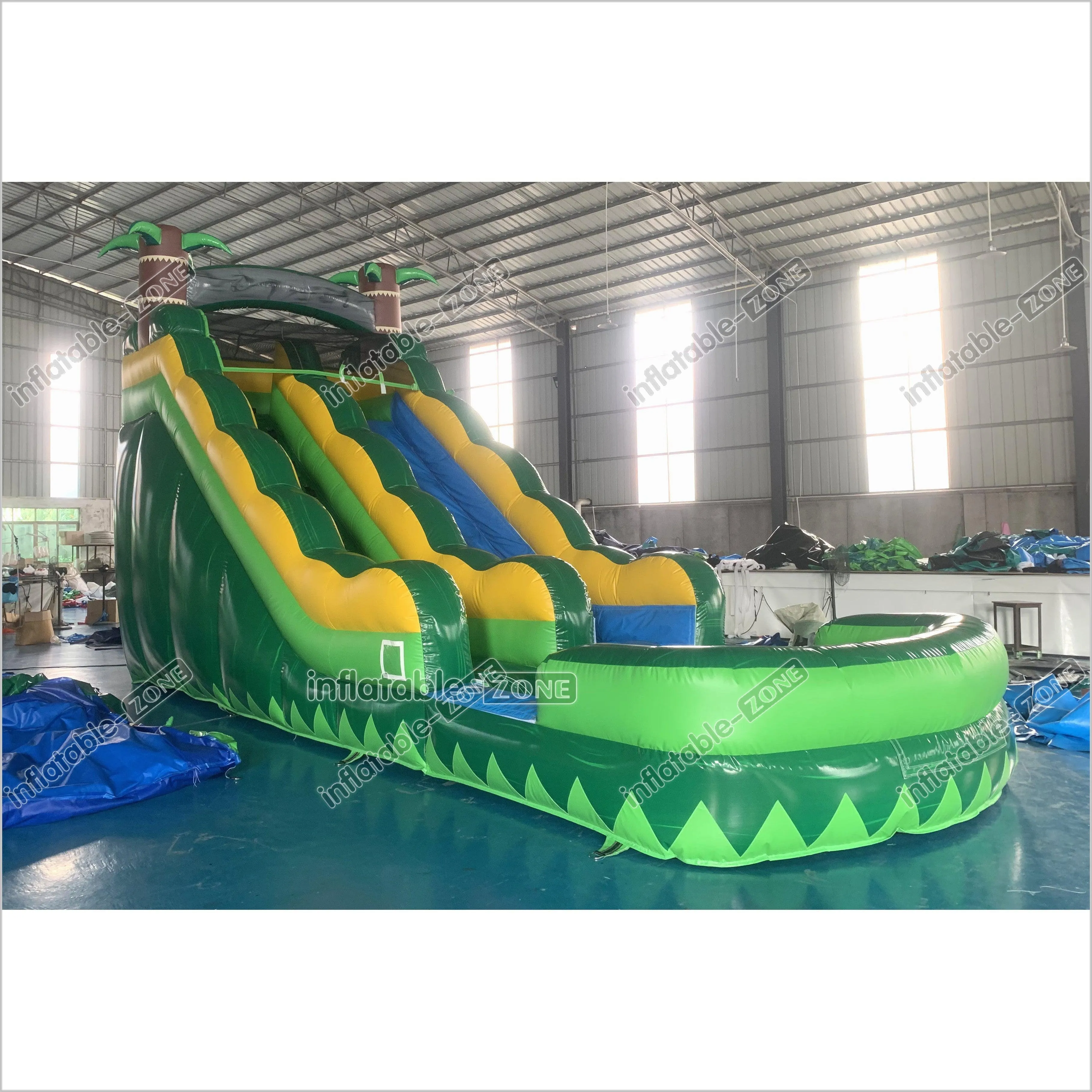 Green Inflatable Palm Tree Water Slide Tropical Rush Waterslide Pool Jump Castle Bouncy Inflatable