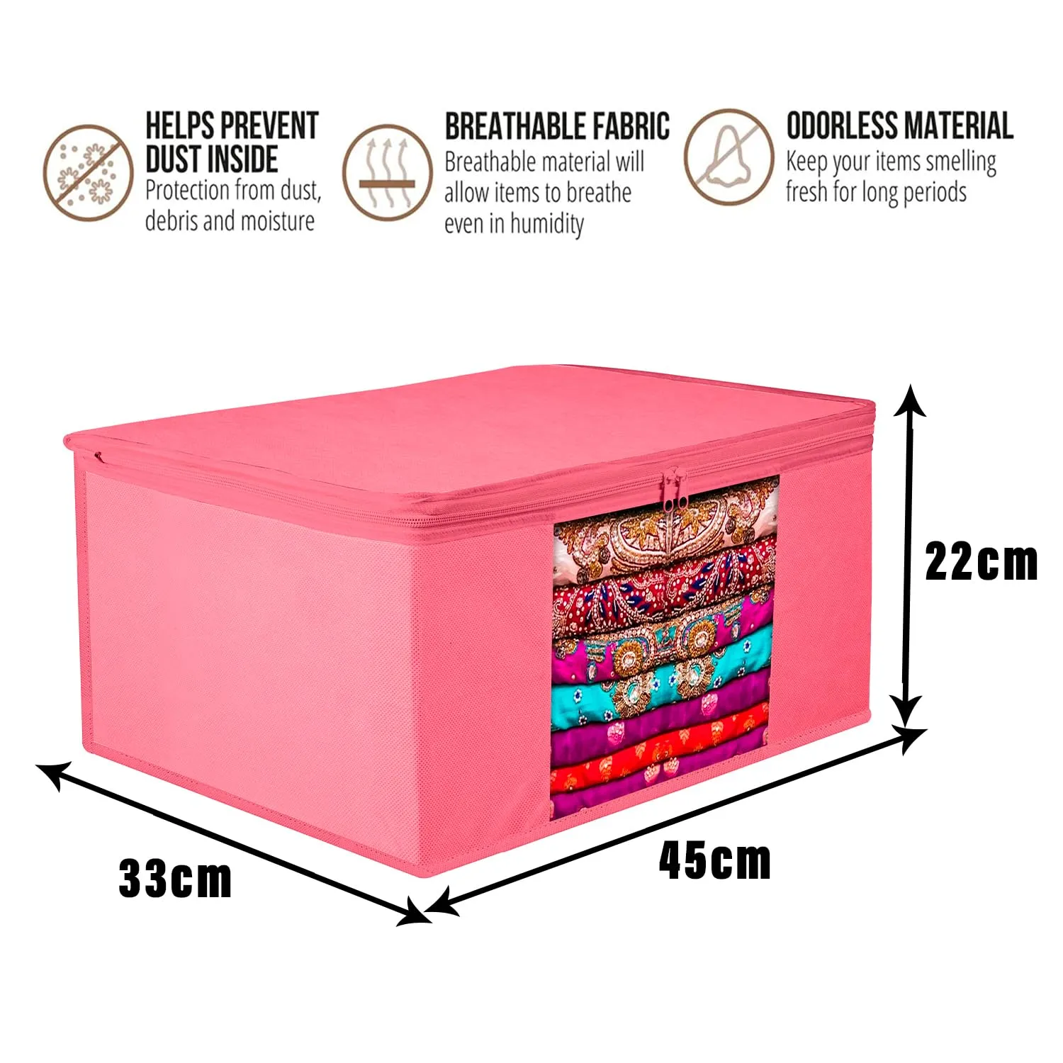 Heart Home Saree Cover | Zip Closure Saree Cover | Clothes Storage Bag | Wardrobe Organiser for Suit | Transparent Window Saree Cover | Plain Saree Cover | 9 inch | Pack of 3 | Pink