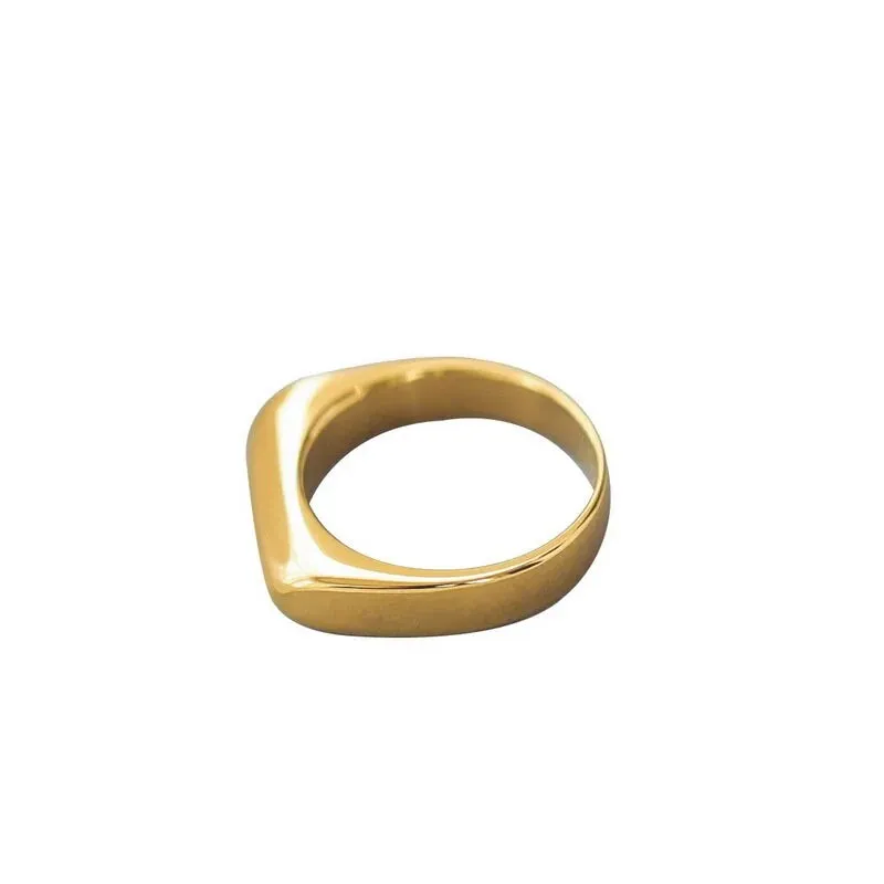 Hot Sell Square Plain Ring: 18K Gold Plated Titanium Stainless Steel Jewelry