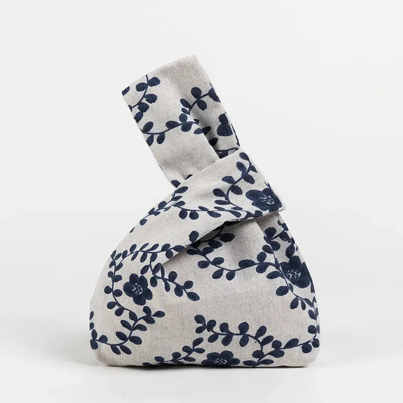 Japanese Inspired Knotted Linen/Canvas Wristlet