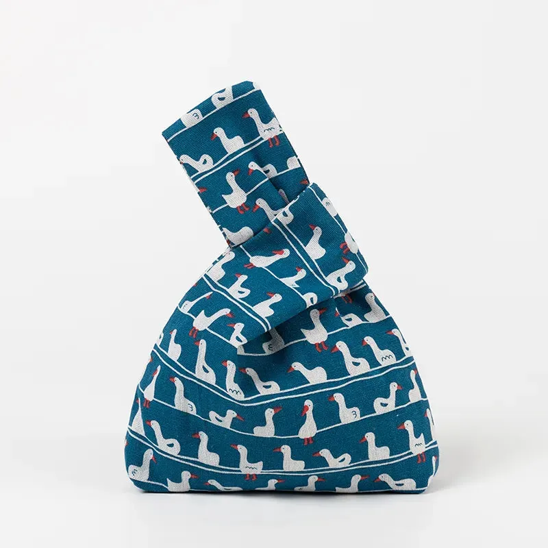 Japanese Inspired Knotted Linen/Canvas Wristlet