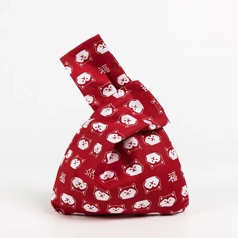Japanese Inspired Knotted Linen/Canvas Wristlet