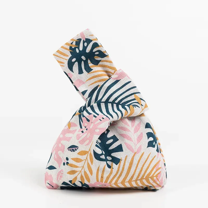 Japanese Inspired Knotted Linen/Canvas Wristlet
