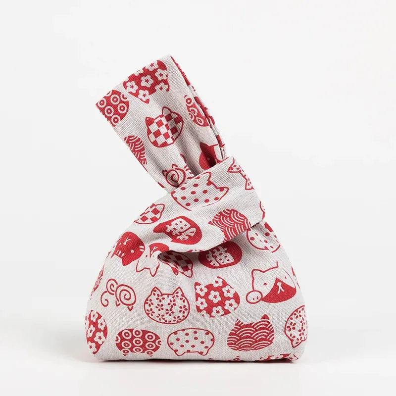 Japanese Inspired Knotted Linen/Canvas Wristlet