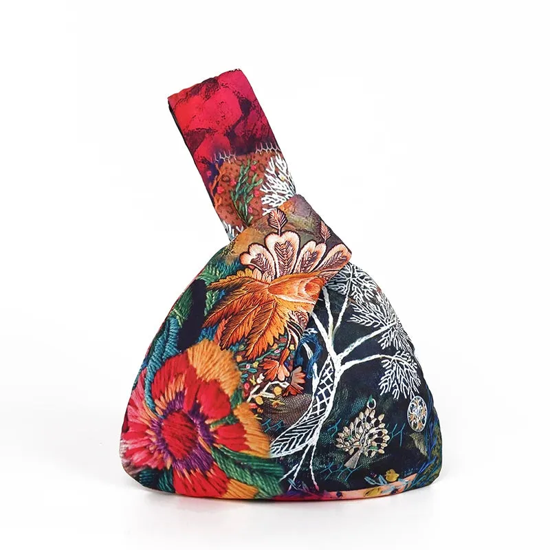 Japanese Inspired Knotted Linen/Canvas Wristlet