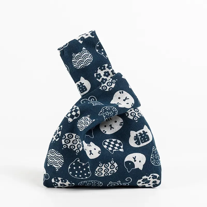 Japanese Inspired Knotted Linen/Canvas Wristlet
