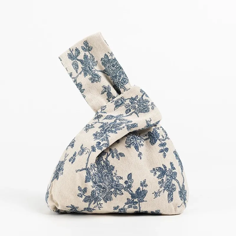 Japanese Inspired Knotted Linen/Canvas Wristlet