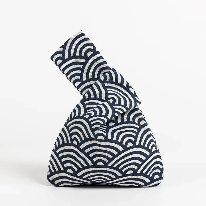 Japanese Inspired Knotted Linen/Canvas Wristlet