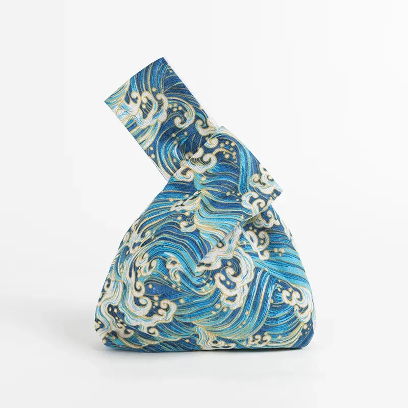 Japanese Inspired Knotted Linen/Canvas Wristlet