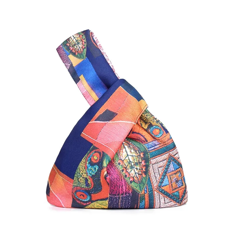 Japanese Inspired Knotted Linen/Canvas Wristlet