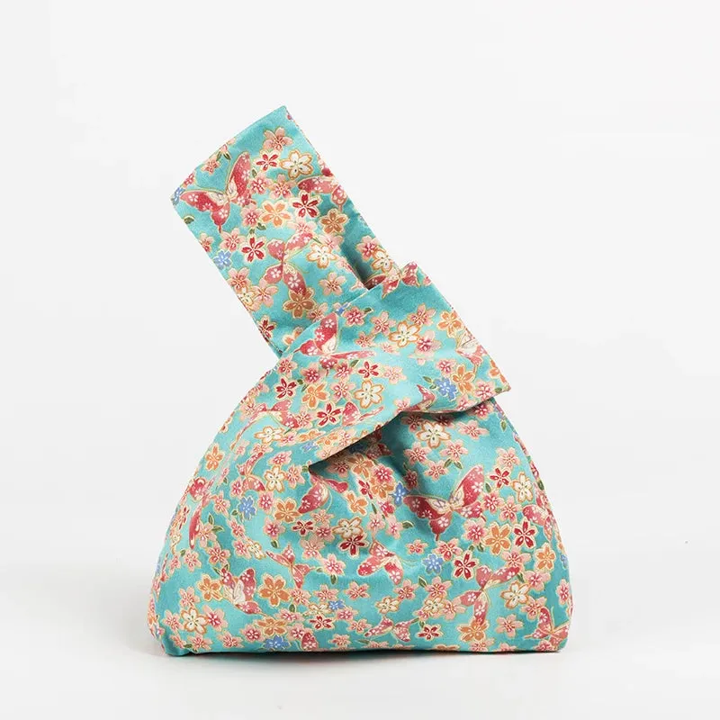 Japanese Inspired Knotted Linen/Canvas Wristlet