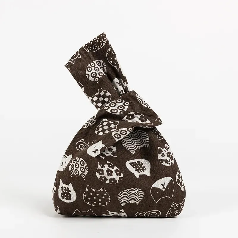 Japanese Inspired Knotted Linen/Canvas Wristlet
