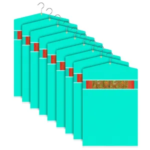 Kuber Industries Hanging Saree Cover | Non-Woven Plain Hanging Saree Bag | Clothes Saree Stoarge Organizer | Small Transparent View Hanging Saree Cover | Pack of 9 | Green