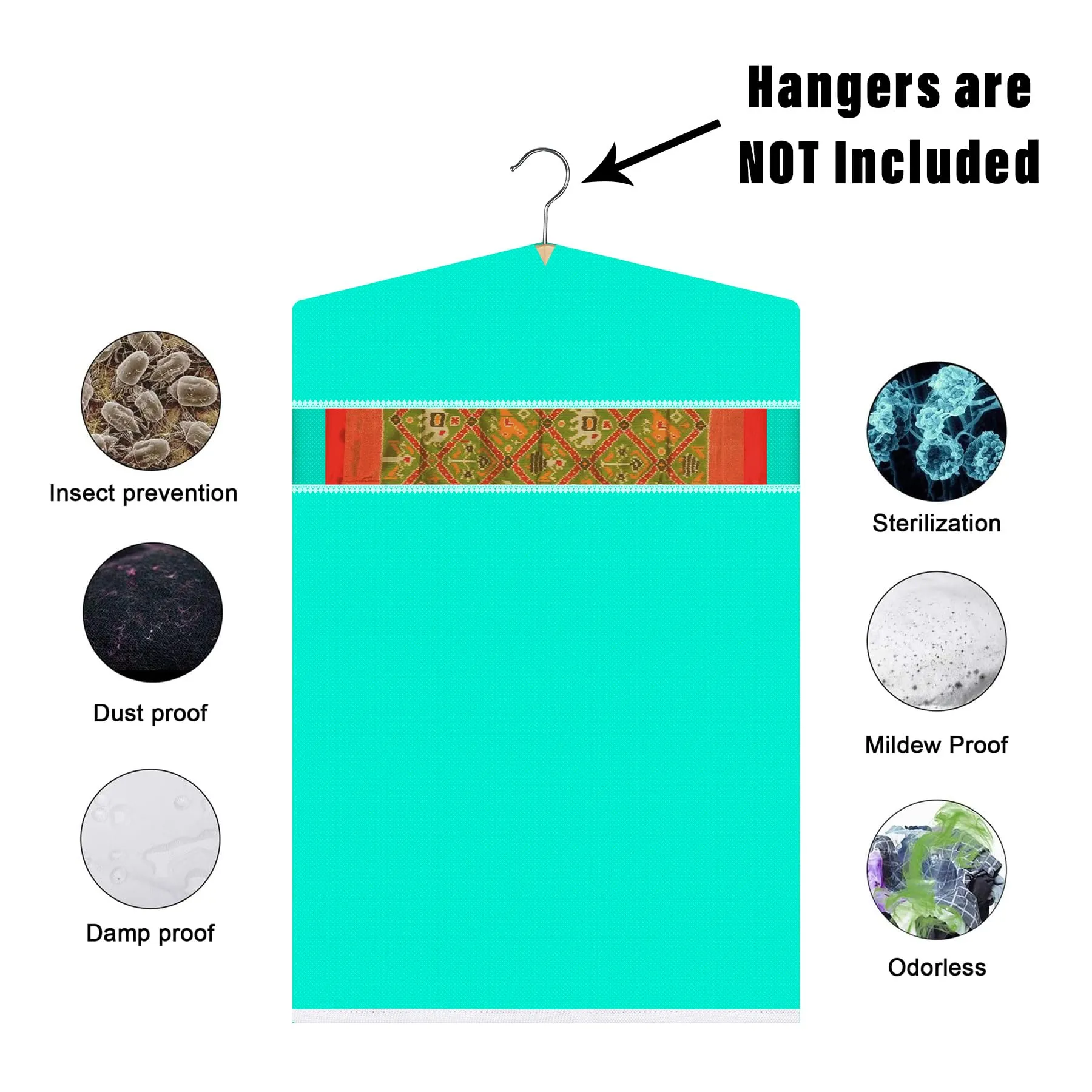 Kuber Industries Hanging Saree Cover | Non-Woven Plain Hanging Saree Bag | Clothes Saree Stoarge Organizer | Small Transparent View Hanging Saree Cover | Pack of 9 | Green
