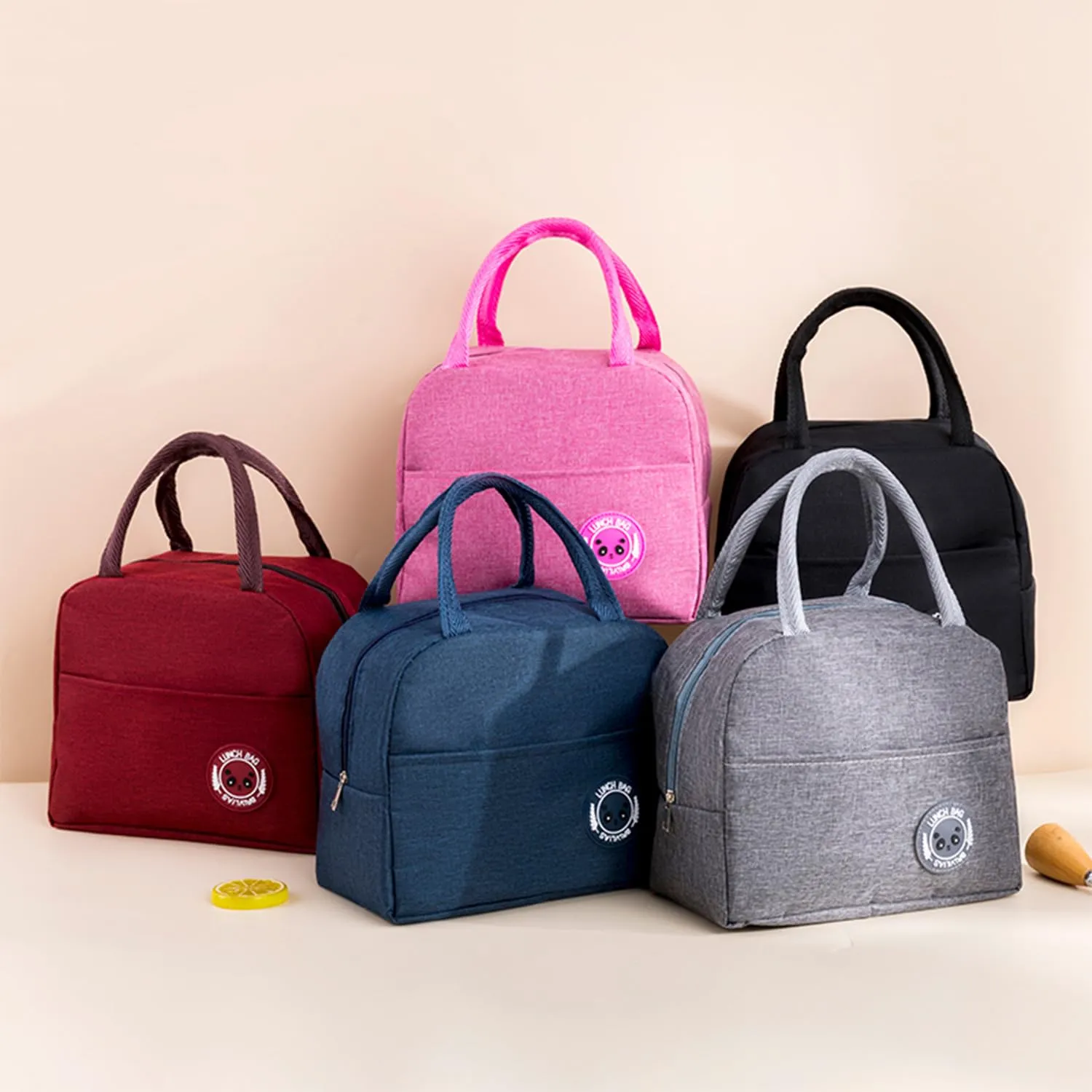 Kuber Industries Pack of 5 Lunch Bag | Lunch Bag for Office | Lunch Bag for College | Reusable Lunch Bag | Lunch Bag for Adults | Tiffin Lunch Bag with Handle | Plain | LYN12-GRY | Grey