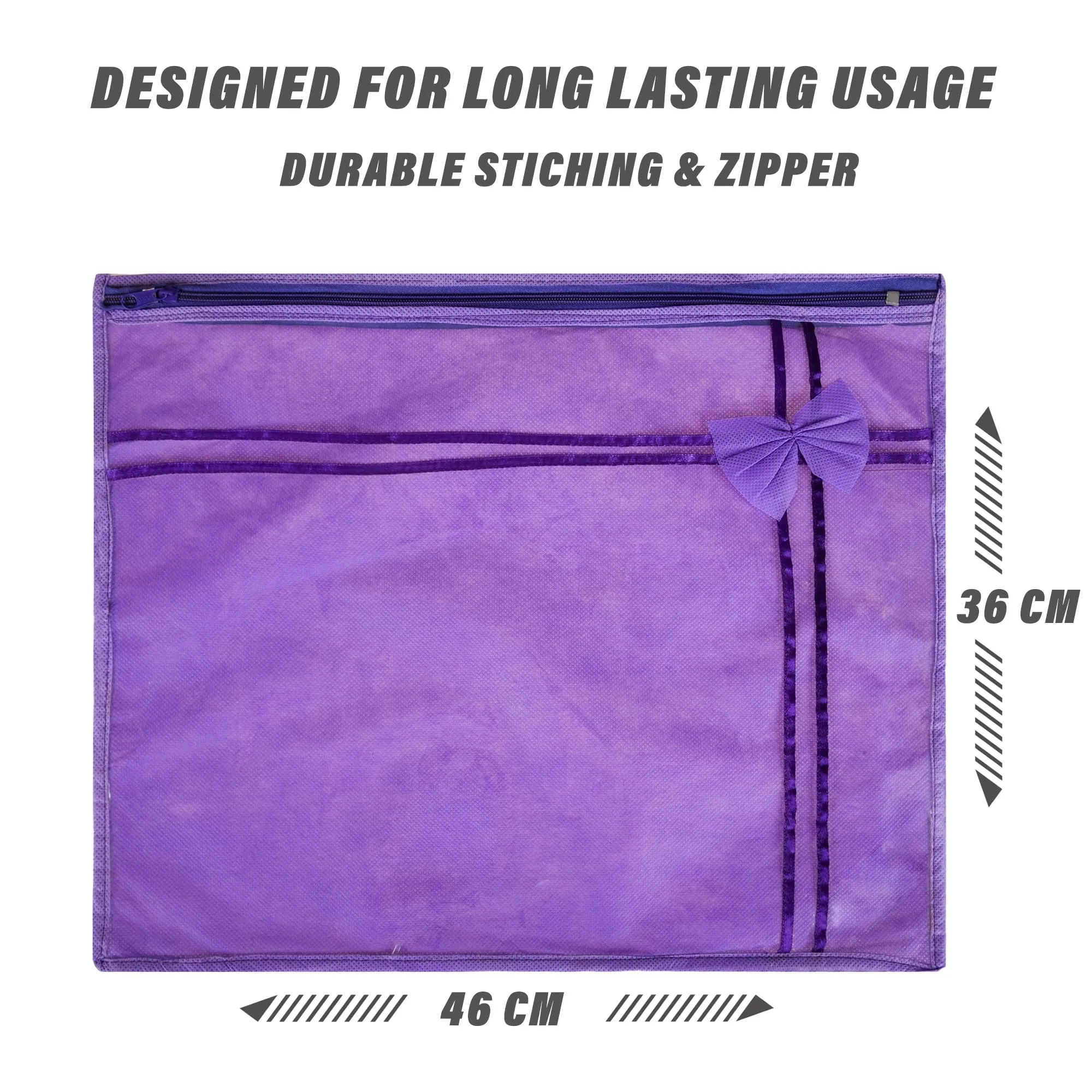 Kuber Industries Saree Cover | Clothes Storage Bag | Single Packing Saree with Zip Closure | Wardrobe Organizer | Cloth Stoarge Organizer | Bow-Design | Pack of 12 | Purple