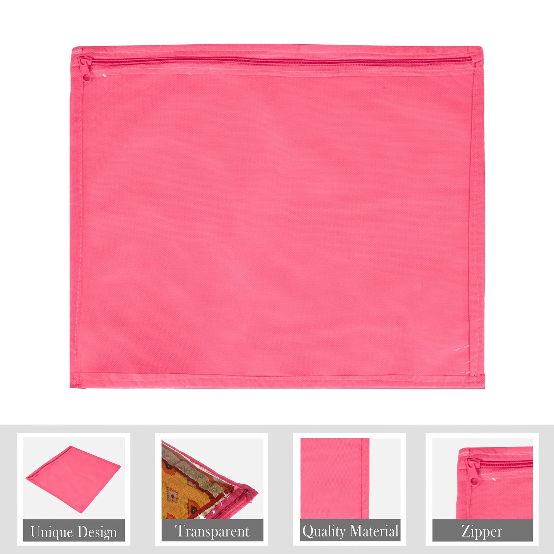 Kuber Industries Saree Cover | Clothes Storage Bag | Single Packing Saree with Zip Closure | Wardrobe Organizer | Cloth Stoarge Organizer | Plain Saree Cover | Pack of 12 | Pink