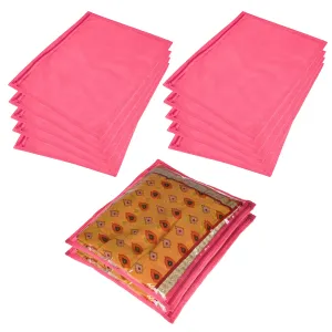 Kuber Industries Saree Cover | Clothes Storage Bag | Single Packing Saree with Zip Closure | Wardrobe Organizer | Cloth Stoarge Organizer | Plain Saree Cover | Pack of 12 | Pink