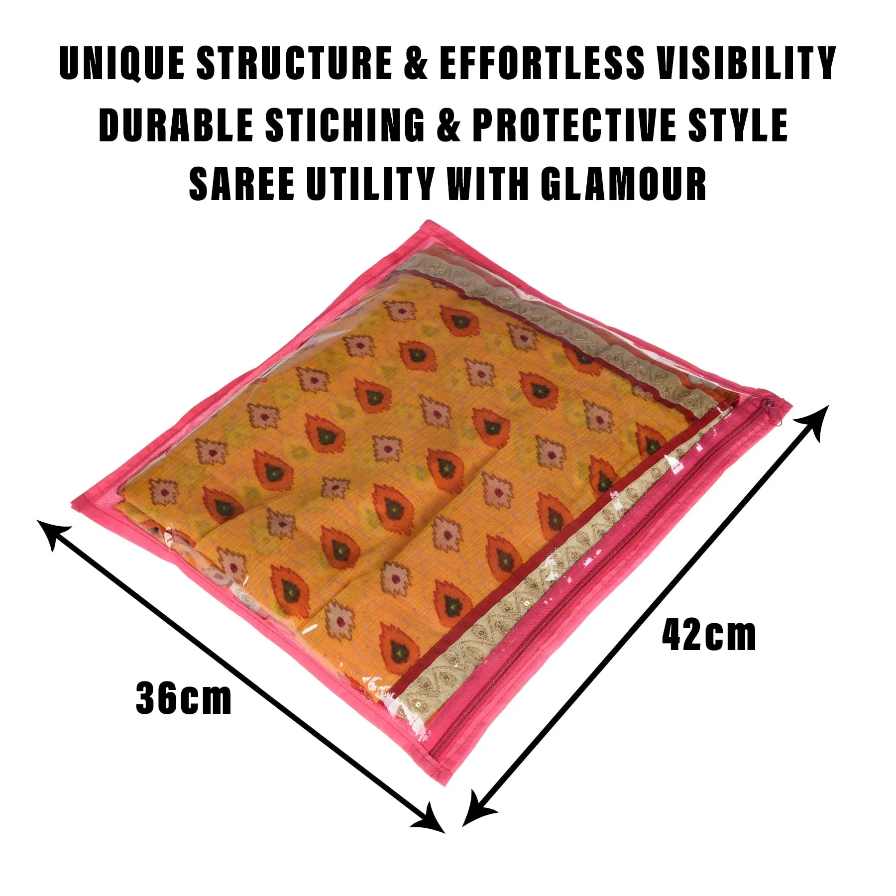 Kuber Industries Saree Cover | Clothes Storage Bag | Single Packing Saree with Zip Closure | Wardrobe Organizer | Cloth Stoarge Organizer | Plain Saree Cover | Pack of 24 | Pink