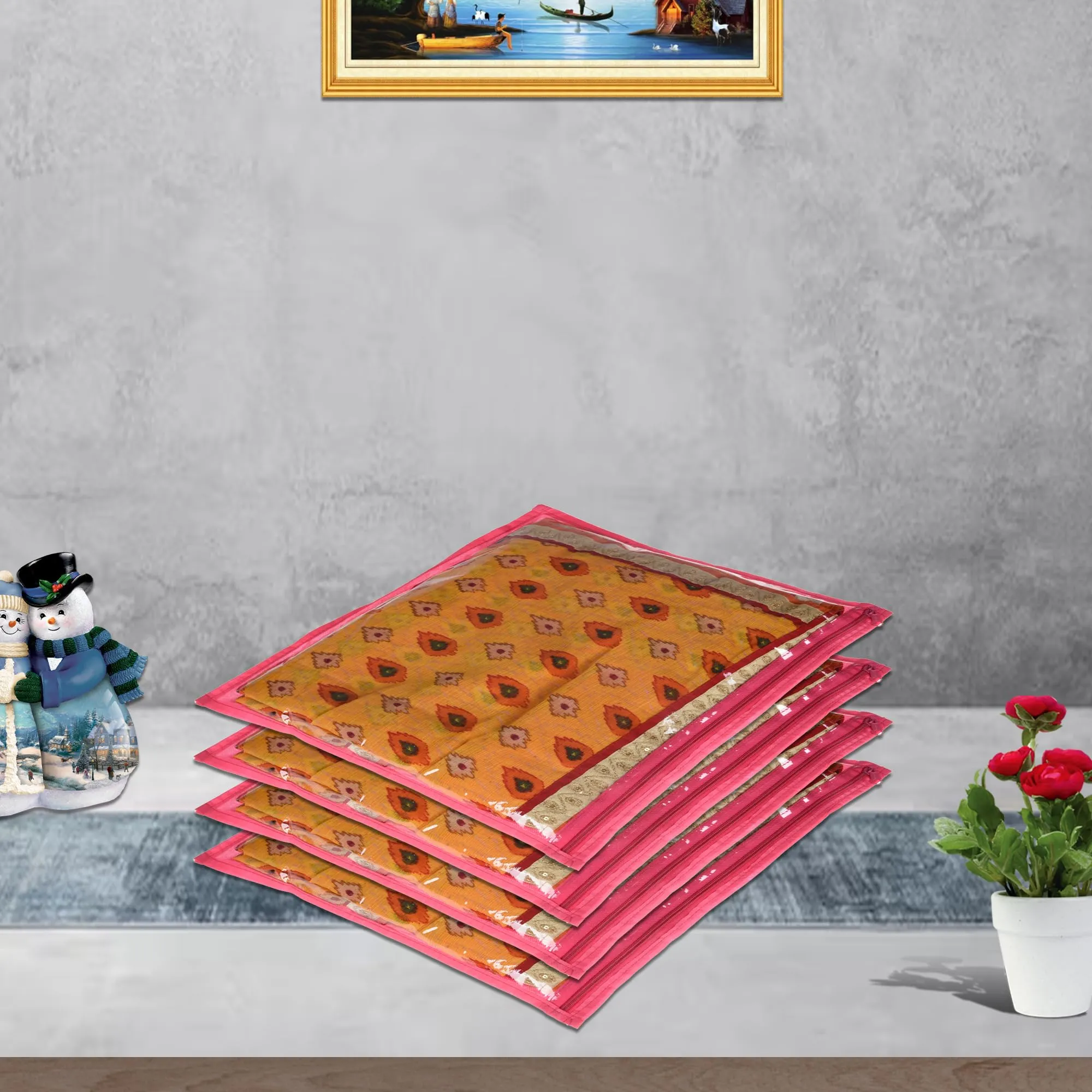 Kuber Industries Saree Cover | Clothes Storage Bag | Single Packing Saree with Zip Closure | Wardrobe Organizer | Cloth Stoarge Organizer | Plain Saree Cover | Pack of 24 | Pink