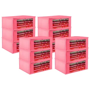 Kuber Industries Saree Cover | Clothes Storage Bag | Storage Organizer Bag | Zip Closure Saree Cover | Wardrobe Organizer | Plain Transparent Window Saree Cover | 6 Inch | Pack of 12 | Pink