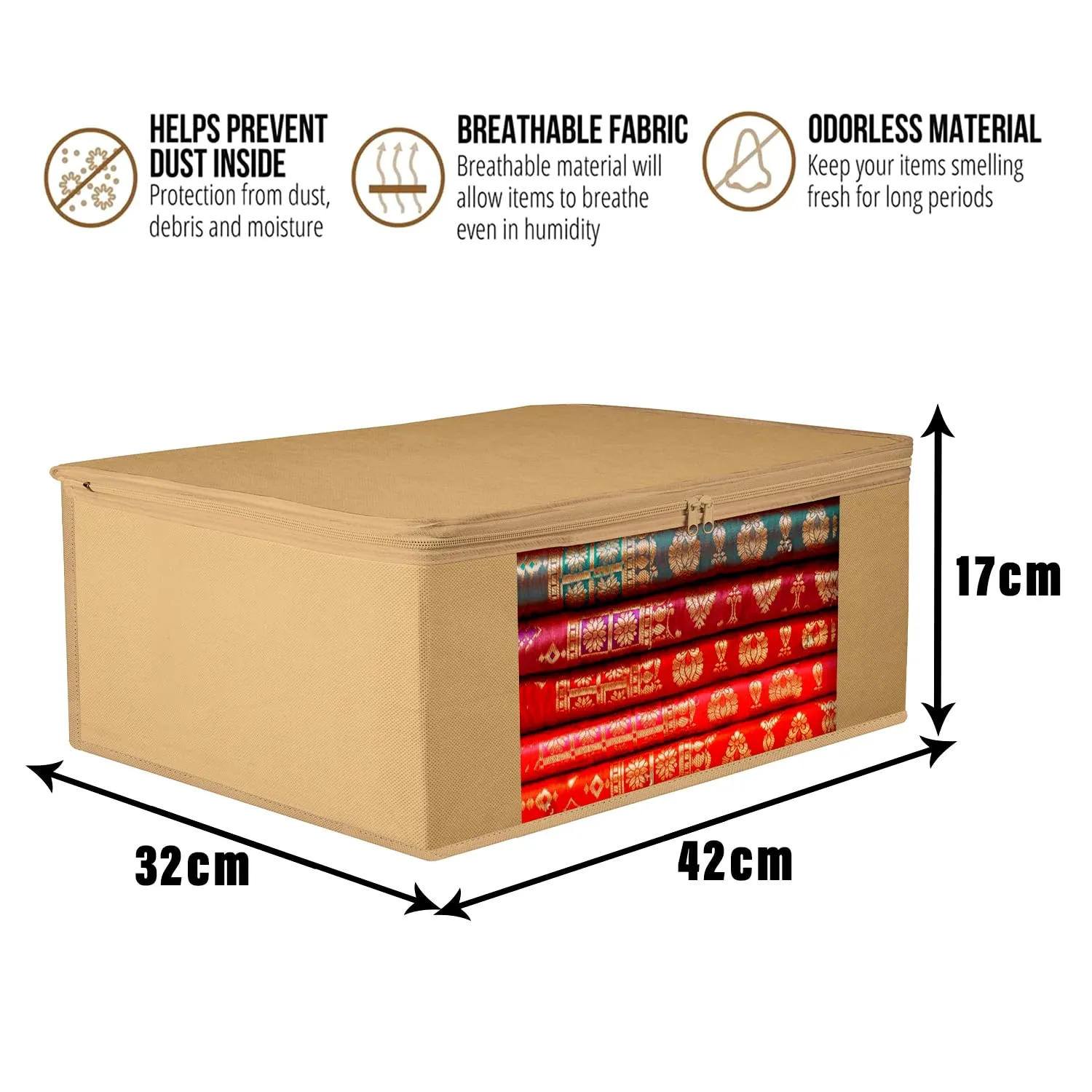 Kuber Industries Saree Cover | Clothes Storage Bag | Storage Organizer Bag | Zip Closure Saree Cover | Wardrobe Organizer | Plain Transparent Window Saree Cover | 6 Inch | Pack of 6 | Brown